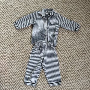 Petite Plume Pajamas, Size 3T, Blue and White French Ticking Stripe